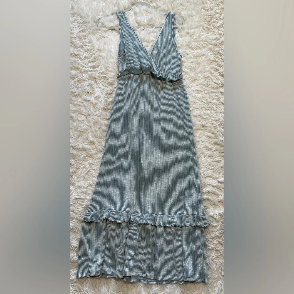 Anthropologie Green Sleeveless Maxi Dress Tiered Ruffle Cottagecore Boho Medium - Picture 4 of 5